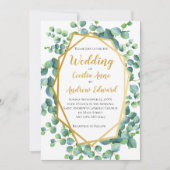 Eucalyptus en gouden Lijst Groene Floral Wedden Kaart (Voorkant)