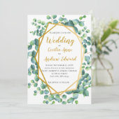 Eucalyptus en gouden Lijst Groene Floral Wedden Kaart (Staand voorkant)