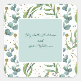 Eucalyptus en gouden paar bruiloft vierkante sticker