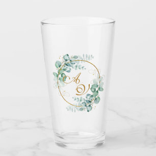Eucalyptus en gouden persoonlijke bruiloft glas