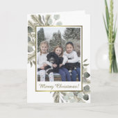 Eucalyptus en gouden pine kerstfoto feestdagen kaart (Voorkant)