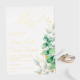 Eucalyptus en gouden trouwfolie uitnodiging