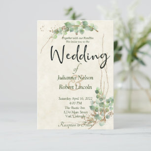 Eucalyptus en gouden trouwuitnodiging kaart
