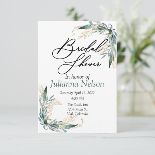 Eucalyptus en gouduitnodiging kaart (Staand voorkant)