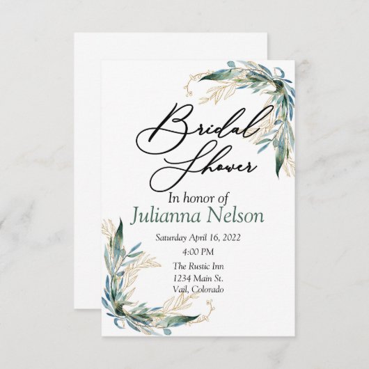 Eucalyptus en gouduitnodiging kaart (Voorkant / Achterkant)