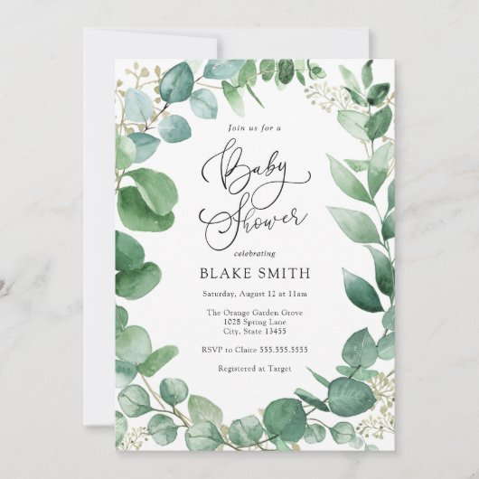Eucalyptus en Greenery Baby shower Invitation Kaart (Voorkant)