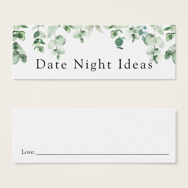 Eucalyptus en Greenery Date Night Idea Card Mini Visitekaartjes (Voorkant /achterkant)