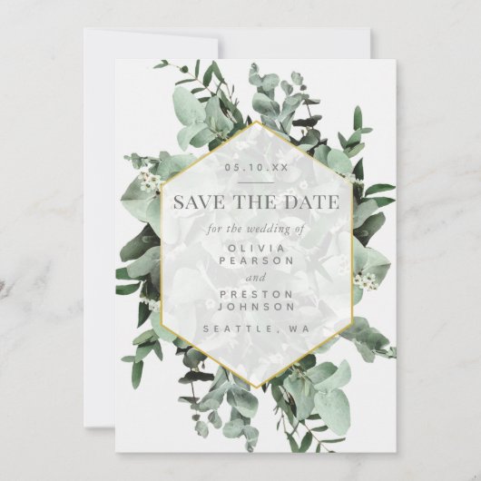 Eucalyptus en Greenery Waterverf sparen de Datum Kaart (Voorkant)