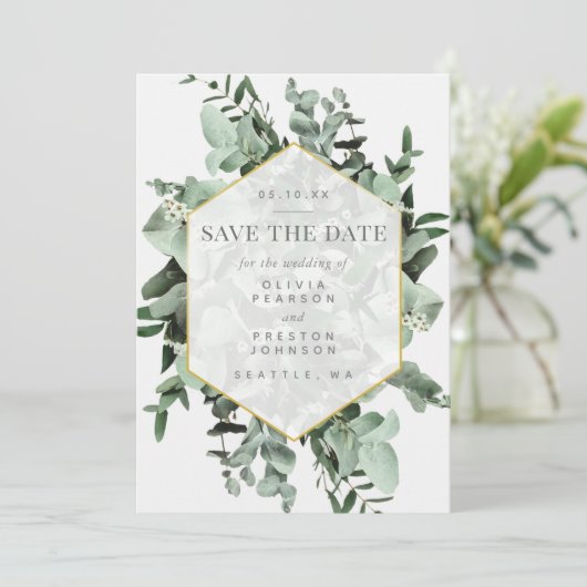 Eucalyptus en Greenery Waterverf sparen de Datum Kaart (Staand voorkant)