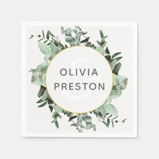 Eucalyptus en Greenery Waterverf Wedding Servet (Voorkant)