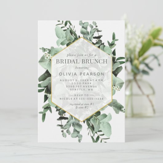 Eucalyptus en groen Waterverf Bridal Brunch Kaart (Staand voorkant)