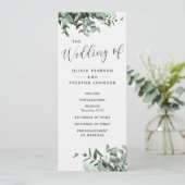 Eucalyptus en groen Waterverf bruiloft programma Programmakaart (Staand voorkant)