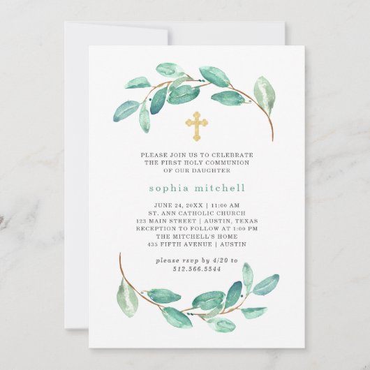 Eucalyptus en het gouden kruis | Eerste Heilige Co Kaart (Voorkant)