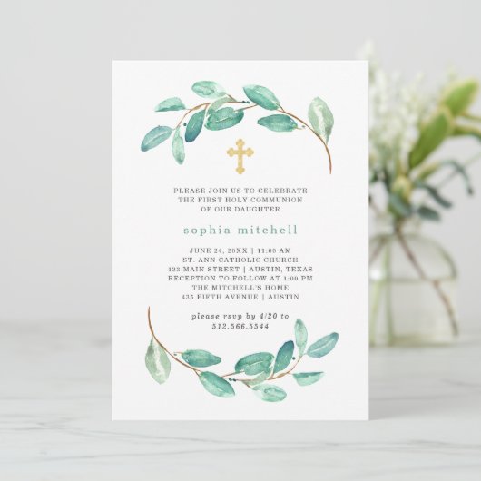 Eucalyptus en het gouden kruis | Eerste Heilige Co Kaart (Staand voorkant)