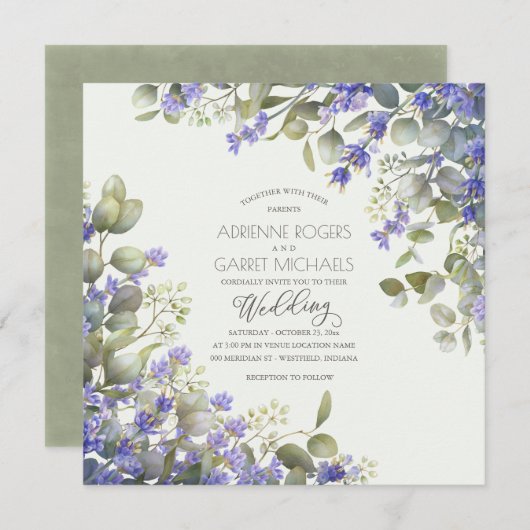 Eucalyptus en lavender Square Weddenschap Kaart (Voorkant / Achterkant)