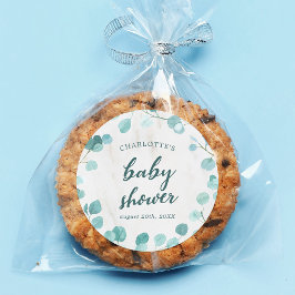 Eucalyptus en marmer Baby shower Ronde Sticker