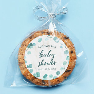 Eucalyptus en marmer Baby shower Ronde Sticker