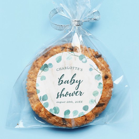 Eucalyptus en marmer Baby shower Ronde Sticker