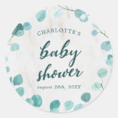 Eucalyptus en marmer Baby shower Ronde Sticker (Voorkant)