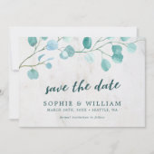 Eucalyptus en marmer Save the Date Kaart (Voorkant)