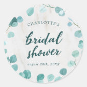 Eucalyptus en marmeren bruidsdouche ronde sticker (Voorkant)