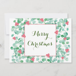 Eucalyptus En Rode Bes Krans Platte Kerstkaart