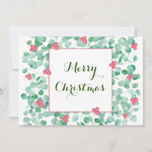 Eucalyptus En Rode Bes Krans Platte Kerstkaart