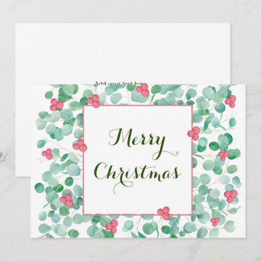 Eucalyptus En Rode Bes Kranstillcard Voor De Feest Feestdagenkaart (Voorkant / Achterkant)