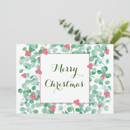 Eucalyptus En Rode Bes Kranstillcard Voor De Feest Feestdagenkaart (Staand voorkant)