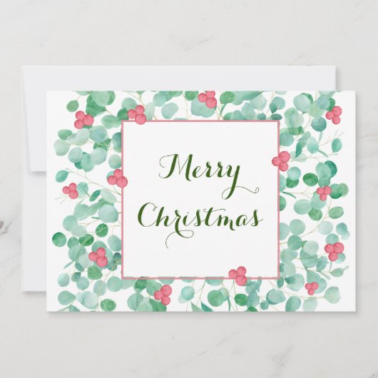Eucalyptus En Rode Bes Kranz Plat Kerstkaart (Voorkant)