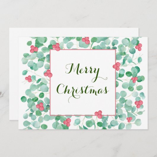 Eucalyptus En Rode Bes Kranz Plat Kerstkaart (Voorkant / Achterkant)