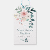 Eucalyptus en Roze Bloem Doop Cadeaulabel (Achterkant)