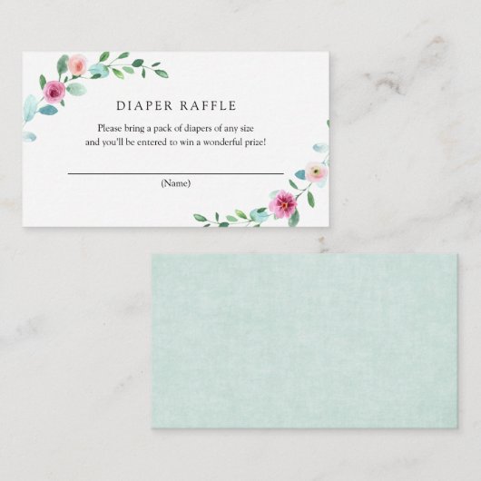 Eucalyptus en Roze Bloemen Luier Raffle Kaart (Voorkant / Achterkant)
