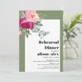 Eucalyptus en roze rozen bruiloft repetitie diner kaart (Staand voorkant)