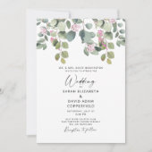 Eucalyptus en roze rozenbruiloft kaart (Voorkant)