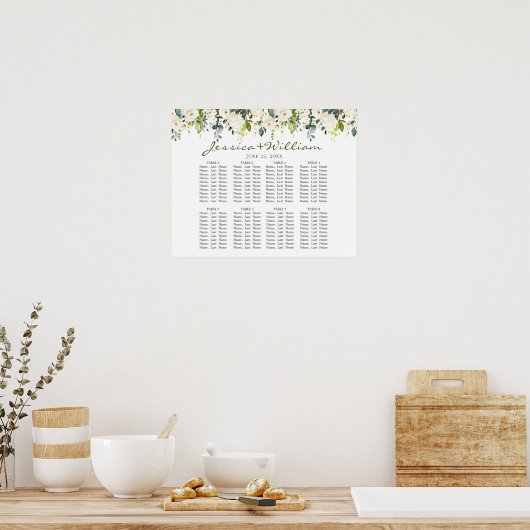 Eucalyptus en Rozen 8 Tables WeddenschapskART Poster (Keuken)