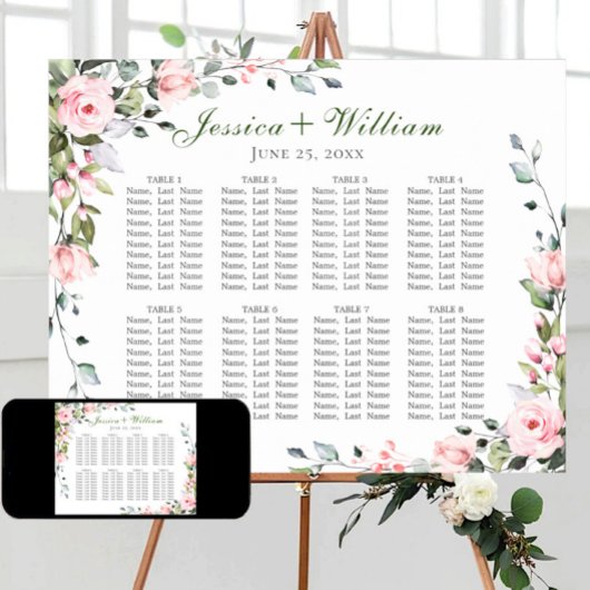 Eucalyptus en Rozen 8 Tables WeddenschapskART Poster