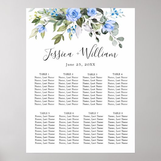 Eucalyptus en Rozen 8 Tables WeddenschapskART Poster (Voorkant)