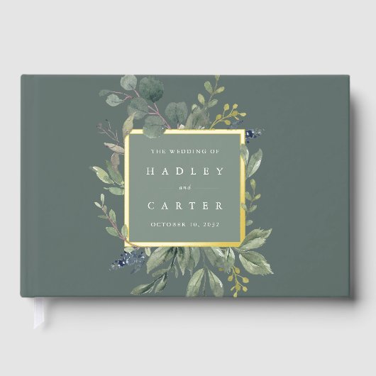 Eucalyptus en salie | Groene botanische bruiloft Gastenboek (Voorkant)