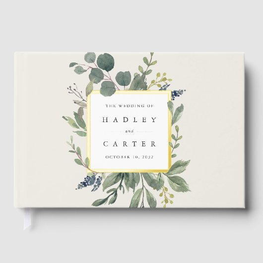 Eucalyptus en salie | Groene botanische bruiloft Gastenboek (Voorkant)