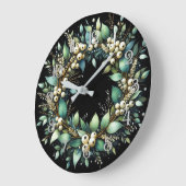 Eucalyptus en Sneeuwbessen Krans Krijt Pastel Grote Klok (Hoek)