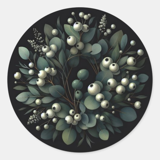 Eucalyptus en Snowberries krans Waterverf Ronde Sticker (Voorkant)