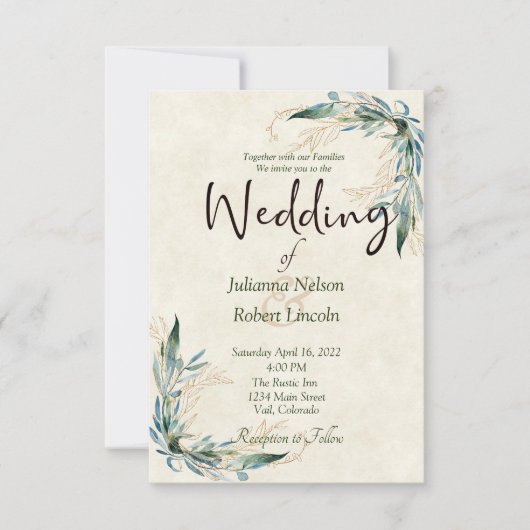 Eucalyptus en uitnodiging voor goudbruiloft (Voorkant)