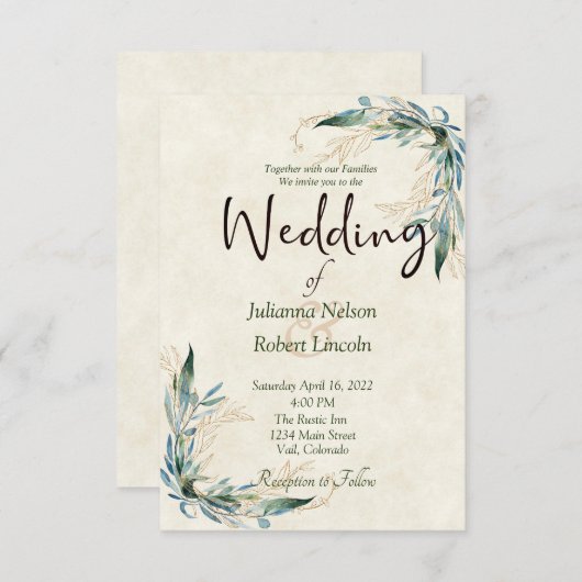 Eucalyptus en uitnodiging voor goudbruiloft (Voorkant / Achterkant)