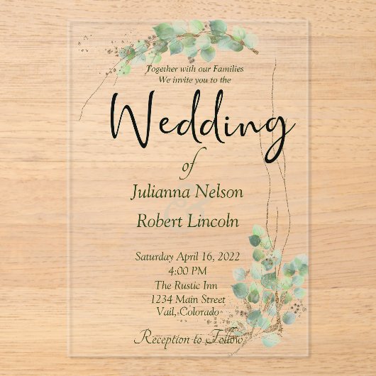 Eucalyptus en uitnodiging voor goudbruiloft (Voorkant)