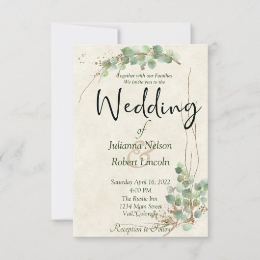 Eucalyptus en uitnodiging voor goudbruiloft (Voorkant)