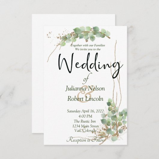 Eucalyptus en uitnodiging voor goudbruiloft (Voorkant / Achterkant)