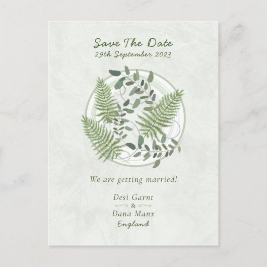 Eucalyptus en varenringen, bewaar de trouwdatum briefkaart (Voorkant)