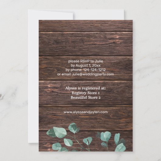 Eucalyptus en Vrijgezellenfeest van houtkool Kaart (Achterkant)