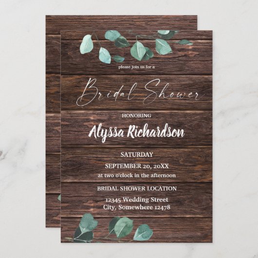 Eucalyptus en Vrijgezellenfeest van houtkool Kaart (Voorkant / Achterkant)